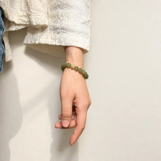 Green Jade Bracelet with Gold Charm