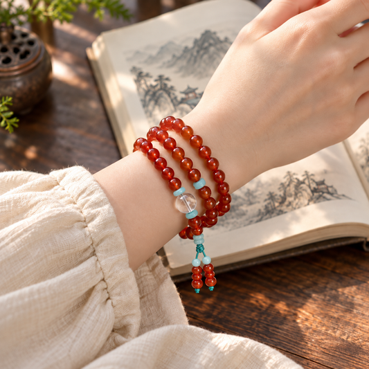 Nanhong Agate Triple-Wrap Bracelet - 12_scene_wrist_book