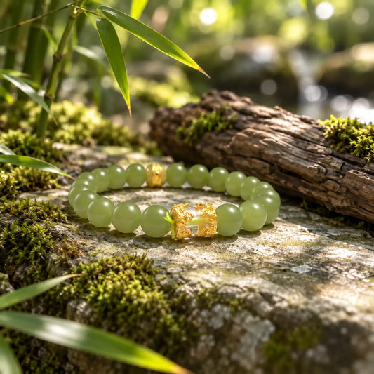 Green Jade Bracelet with Gold Charm