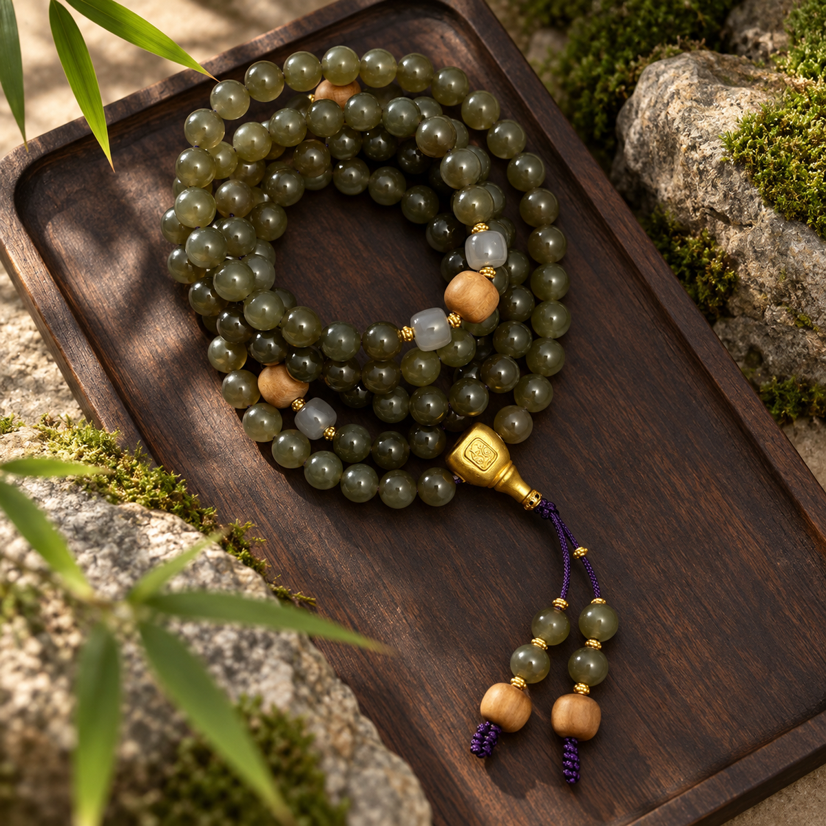 Lake-Green Hetian Jade 108 Mala - 02_scene_stone_zen