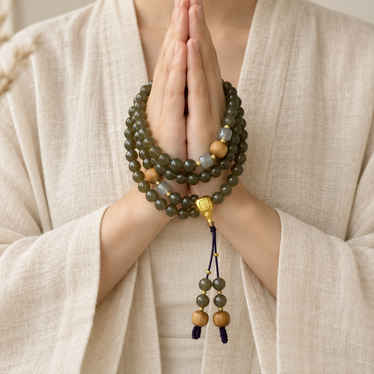 Lake-Green Hetian Jade 108 Mala - 03_scene_prayer_hands