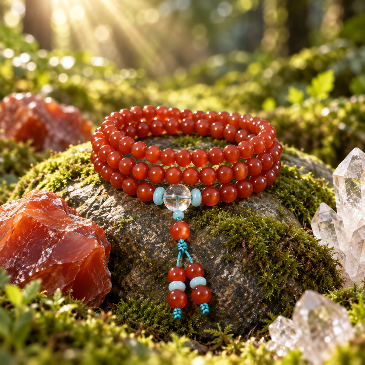 Nanhong Agate Triple-Wrap Bracelet - 14_scene_outdoor_raw_agate