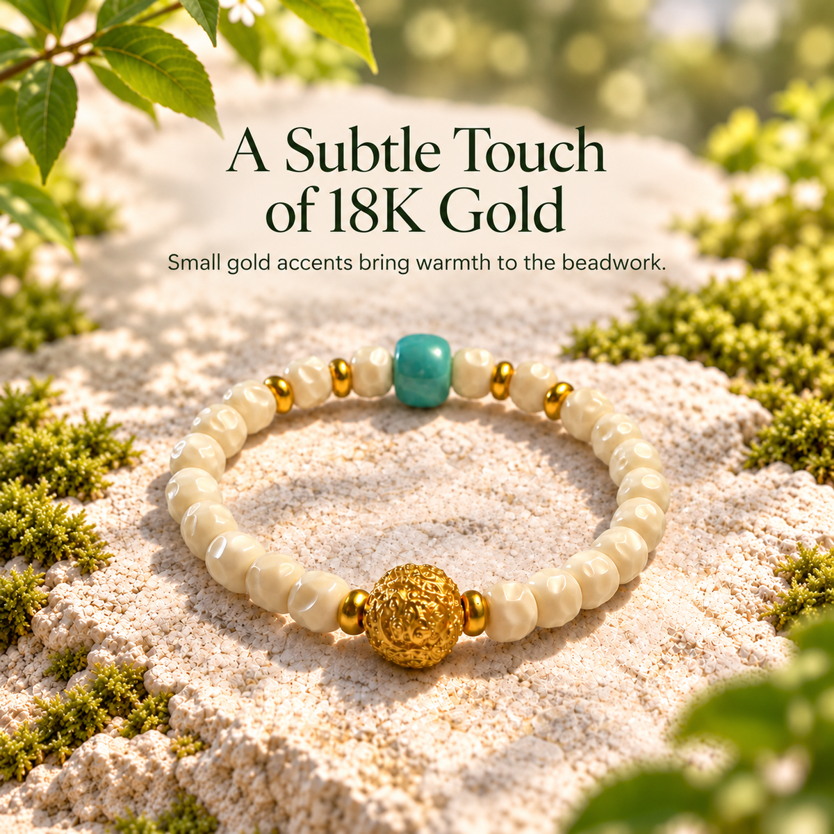 White Bodhi Mala with Turquoise - 07-pdp-gold