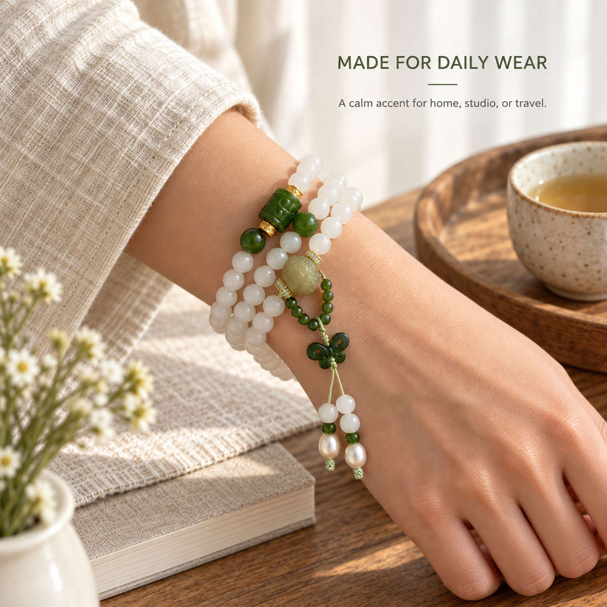 White Jade 108 Mala with Jade Butterfly - 09_pdp_04_daily_wear